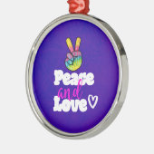 平和と愛タイポグラフィレインボーハンドピースサイン メタルオーナメント (左)