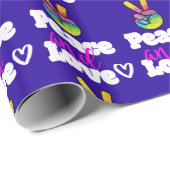 平和と愛タイポグラフィレインボーハンドピースサイン ラッピングペーパー (ロールコーナー)