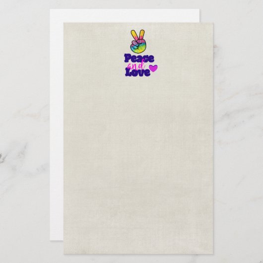 平和と愛タイポグラフィレインボーハンドピースサイン 便箋 (正面/裏面)
