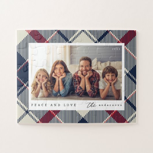 平和と愛モダンクリスマス家族の写真 ジグソーパズル (横)