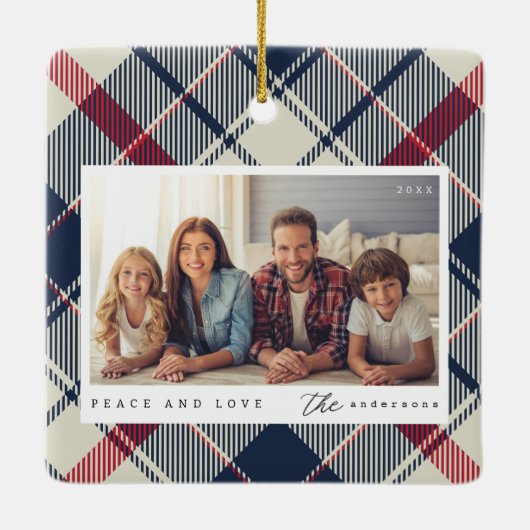平和と愛モダンクリスマス家族の写真 セラミックオーナメント (裏面)