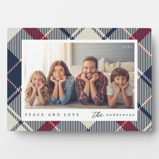 平和と愛モダンクリスマス家族の写真 フォトプラーク (正面)