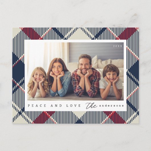 平和と愛モダンクリスマス家族の写真 ポストカード (正面)