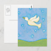 平和と愛 – 鳩の鳥のハートおもしろいかわいらしアート ポストカード (正面/裏面)