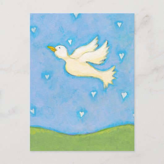 平和と愛 – 鳩の鳥のハートおもしろいかわいらしアート ポストカード (正面)