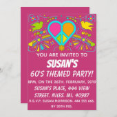 平和と愛。60年代のテーマパーティー。 招待状 (正面/裏面)