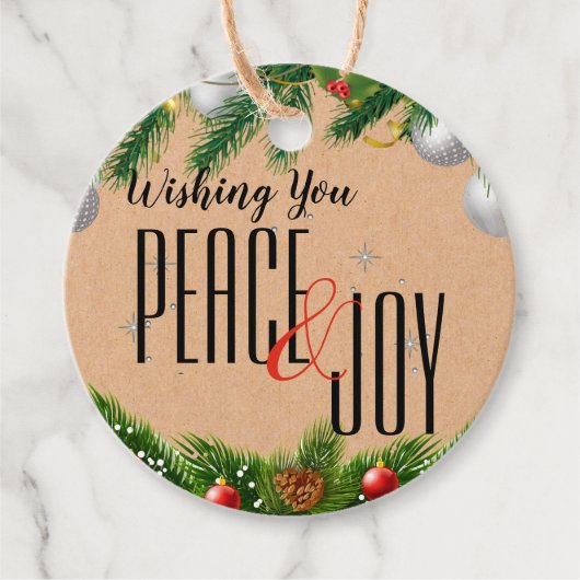 平和と素朴喜びの赤い果実の葉クリスマス フェイバータグ (正面)