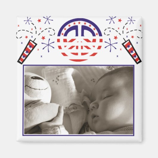 平和と花火の愛国的な写真枠 マグネット (正面)