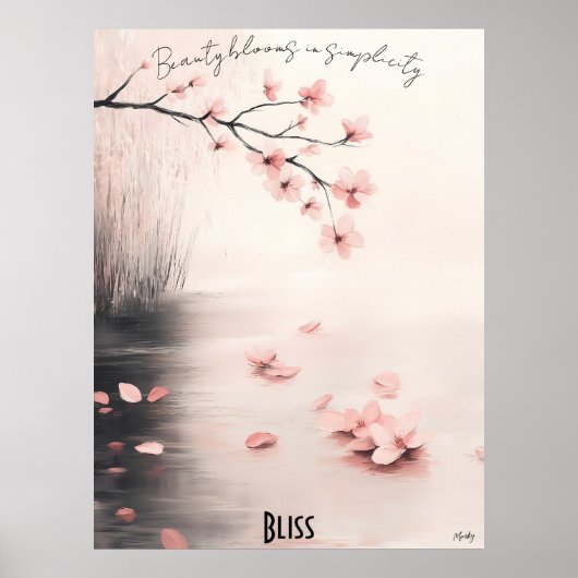 平和なさくらんぼの花と池芸術のポスター ポスター (正面)