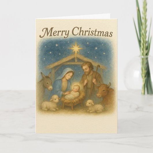 平和なキリスト降誕のシーン クリスマスの聖家族 シーズンカード (正面)