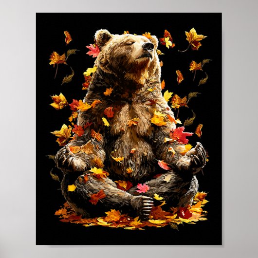 平和なクマの紅葉による瞑想 ゼン動物のオート ポスター (正面)