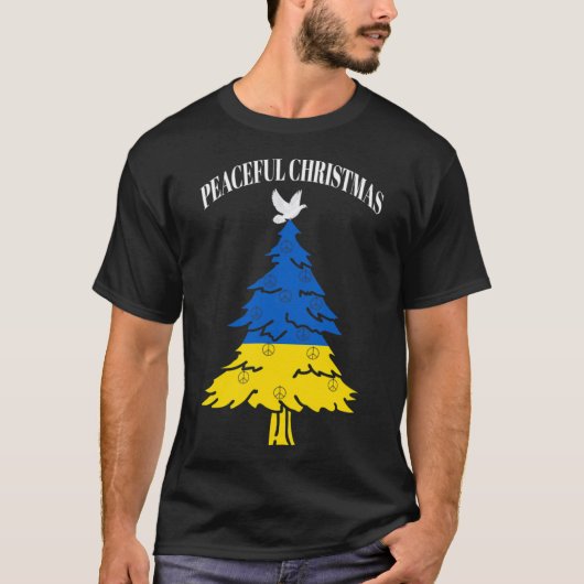 平和なクリスマスツリー ウクライナに平和を Tシャツ (正面)
