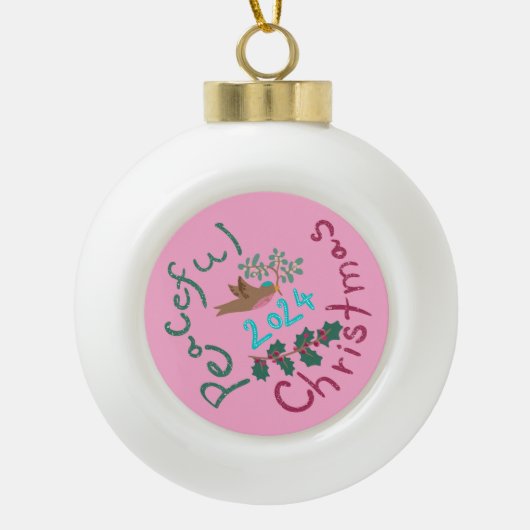 平和なクリスマス2024ミスタントエア鳥のオーナメント セラミックボールオーナメント (正面)