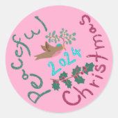 平和なクリスマス2024ミスタントエア鳥のオーナメント ラウンドシール (正面)