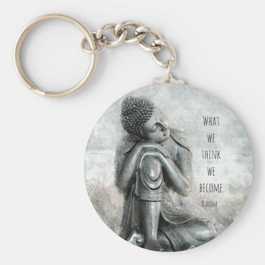平和なシルバーブッダと引用文 キーホルダー (正面)