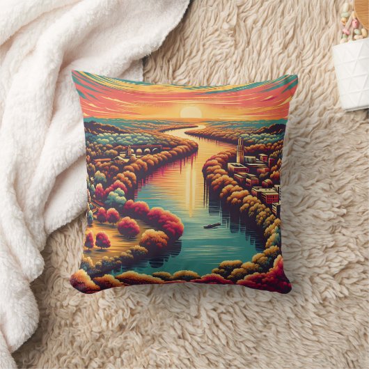 「平和なテキサス州ヒルカントリー夕日」 クッション (ブランケット)