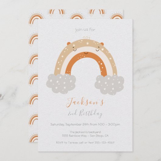 平和なニュートラルレインボーバースデーパーティー 招待状 (正面/裏面)