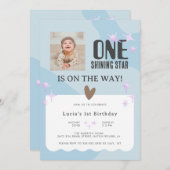 平和なベビーブルースターフォトベビー1st Birthday 招待状 (正面/裏面)