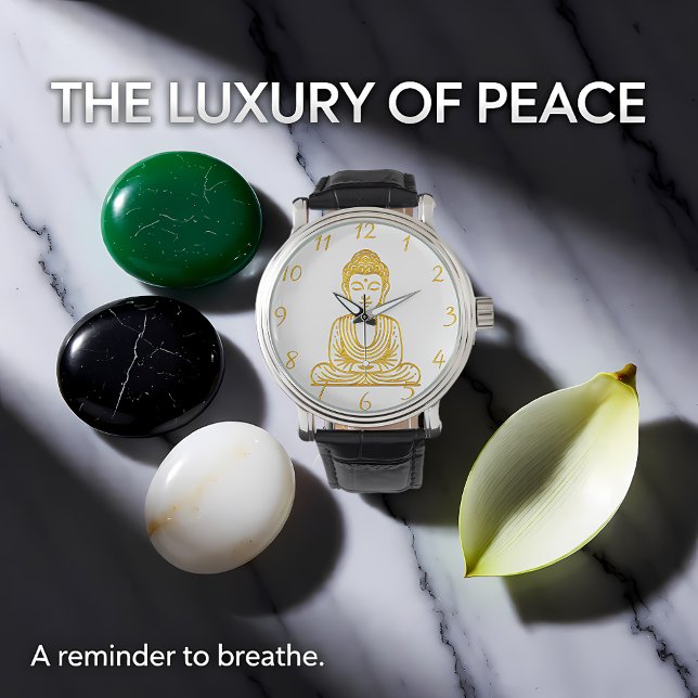 平和なポーズのゴールデンブッダ 腕時計 (クリエイターアップロード済み)