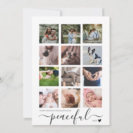 平和なモダンミニマルなクリスマス写真コラージュ シーズンカード (正面)
