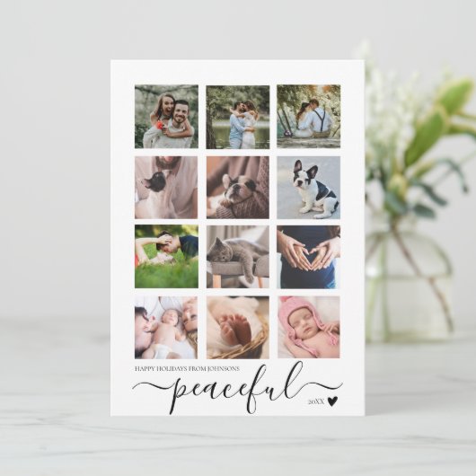 平和なモダンミニマルなクリスマス写真コラージュ シーズンカード (スタンド正面)