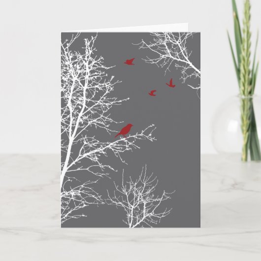 平和な冬のシルエットの木および鳥 カード (正面)