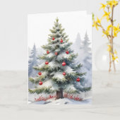 平和な冬の森のクリスマスカード - 雪の松 カード (黄色い花)