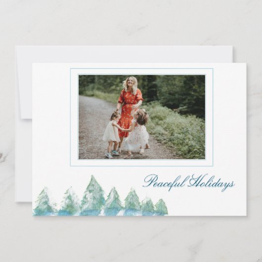 平和な冬の森の水の色のクリスマスフォト シーズンカード (正面)