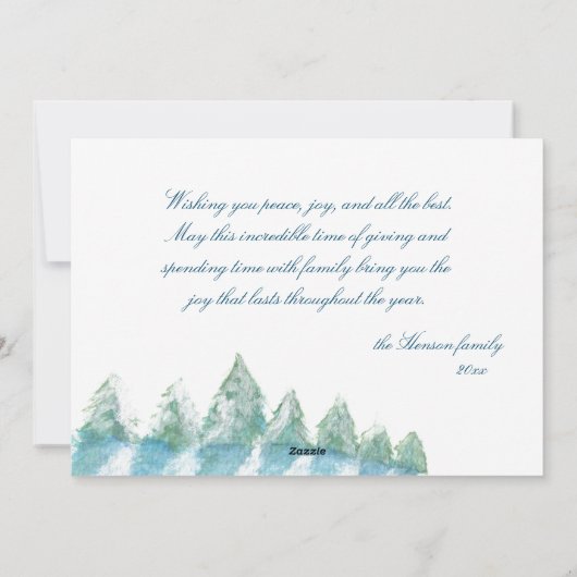 平和な冬の森の水の色のクリスマスフォト シーズンカード (裏面)