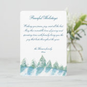 平和な冬の森の水の色のスクリプトクリスマス シーズンカード (スタンド正面)