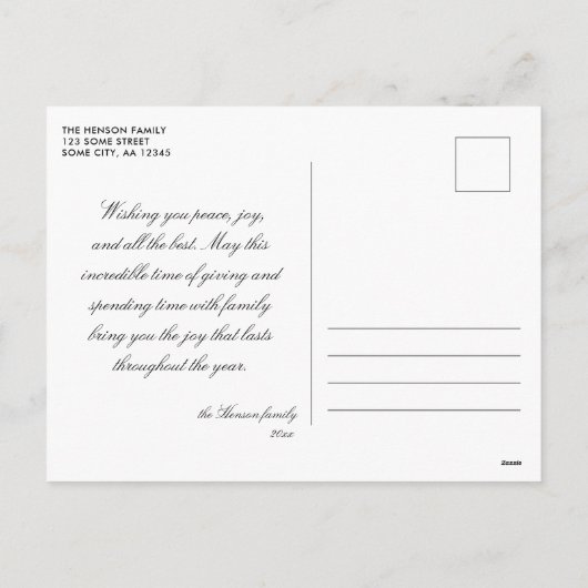 平和な冬の森の水の色のスクリプトクリスマス シーズンポストカード (裏面)