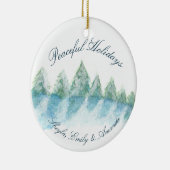 平和な冬の森の水の色のスクリプトクリスマス セラミックオーナメント (右)