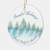 平和な冬の森の水の色のスクリプトクリスマス セラミックオーナメント (左)