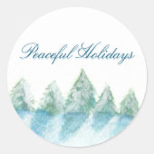 平和な冬の森の水の色のスクリプトクリスマス ラウンドシール (正面)