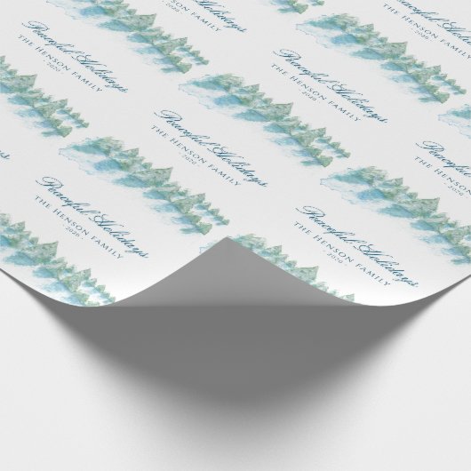 平和な冬の森の水の色のスクリプトクリスマス ラッピングペーパー (角)