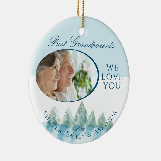 平和な冬の森の水の色の写真クリスマス セラミックオーナメント (右)