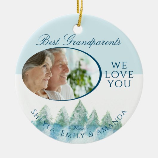 平和な冬の森の水の色の写真クリスマス セラミックオーナメント (正面)