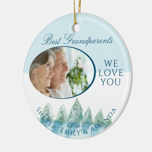 平和な冬の森の水の色の写真クリスマス セラミックオーナメント (左)