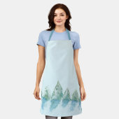 平和な冬の森の雪水の色スケッチ エプロン (着用した状態)