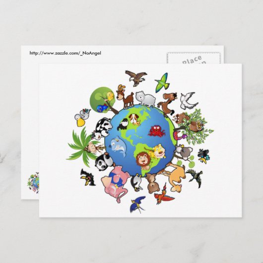 平和な動物界 – 世界中の動物 ポストカード (正面/裏面)