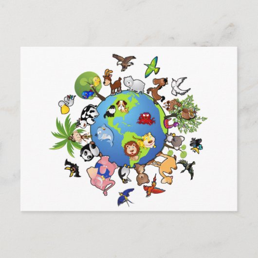 平和な動物界 – 世界中の動物 ポストカード (正面)