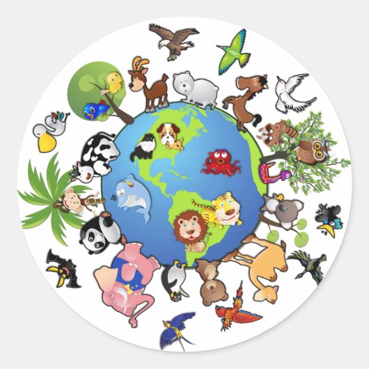 平和な動物界 – 世界中の動物 ラウンドシール (正面)