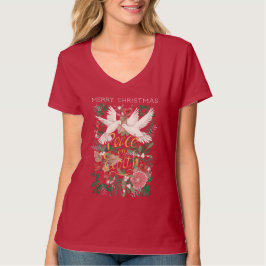 平和な地球の鳩 花の赤 Tシャツ