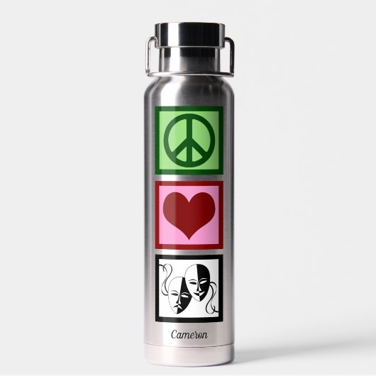 平和な愛の演劇の仮面パーソナライズされた ウォーターボトル (背面)
