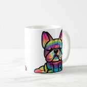 平和な手：ヨガブルドッグ絞り染め色 コーヒーマグカップ (正面右)