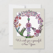 平和な新年フローラ平和のサインパーソナライズされた カード (正面)