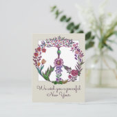 平和な新年フローラ平和のサインパーソナライズされた カード (スタンド正面)