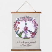 平和な新年フローラ平和のサインパーソナライズされた 吊り下げ型タペストリー (正面)