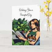 平和な日をお祈り | 女性読の カード (黄色い花)