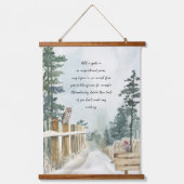 平和な森林散歩水色オプションの文言 吊り下げ型タペストリー (正面)